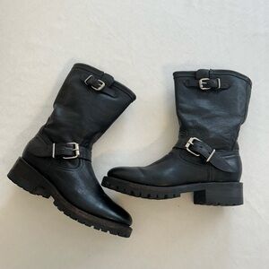 Miz Mooz NYC Black Leather Biker Boots w/Buckle